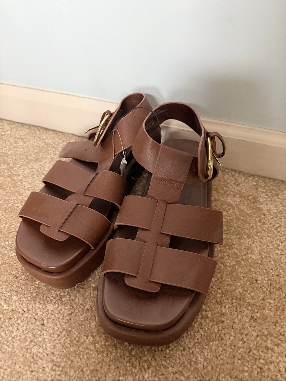 Women’s Platform Brown Leather Strappy Buckle Sandals